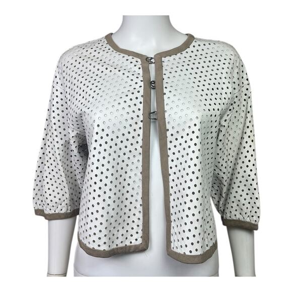Rozae Nichols Women's S White Leather Vtg Artsy Y2K Cut-Out Crop Jacket EUC $400 - Picture 1 of 4